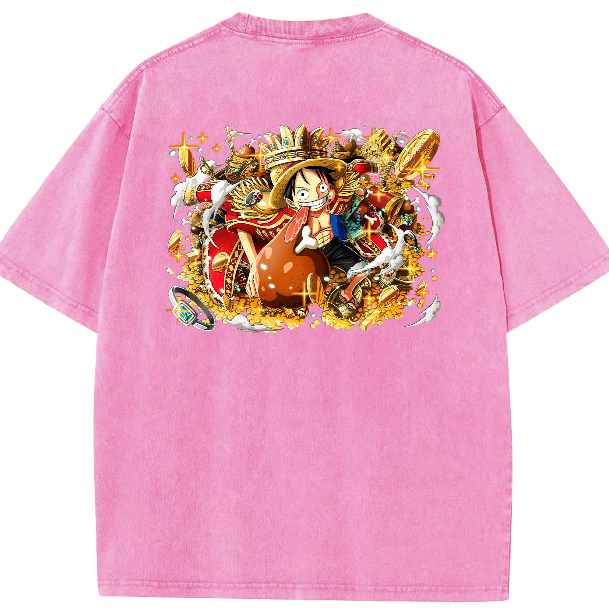 ワンピース モンキー・D・ルフィ ONE PIECE Monkey D. Luffy 綿100% ヴィンテージ風 半袖Tシャツ（背面プリント）
